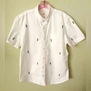 🌺RARE!! GAP S/S Oxford White Shirt w/ Hula Girl Embroidered Accents Size L